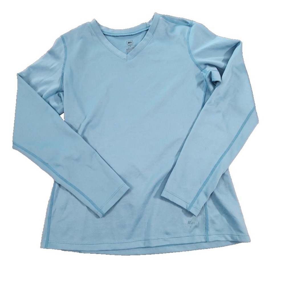 REI Womens Blue V-Neck Long Sleeve Base Layer Grid Fleece Top‎ Size Medium
